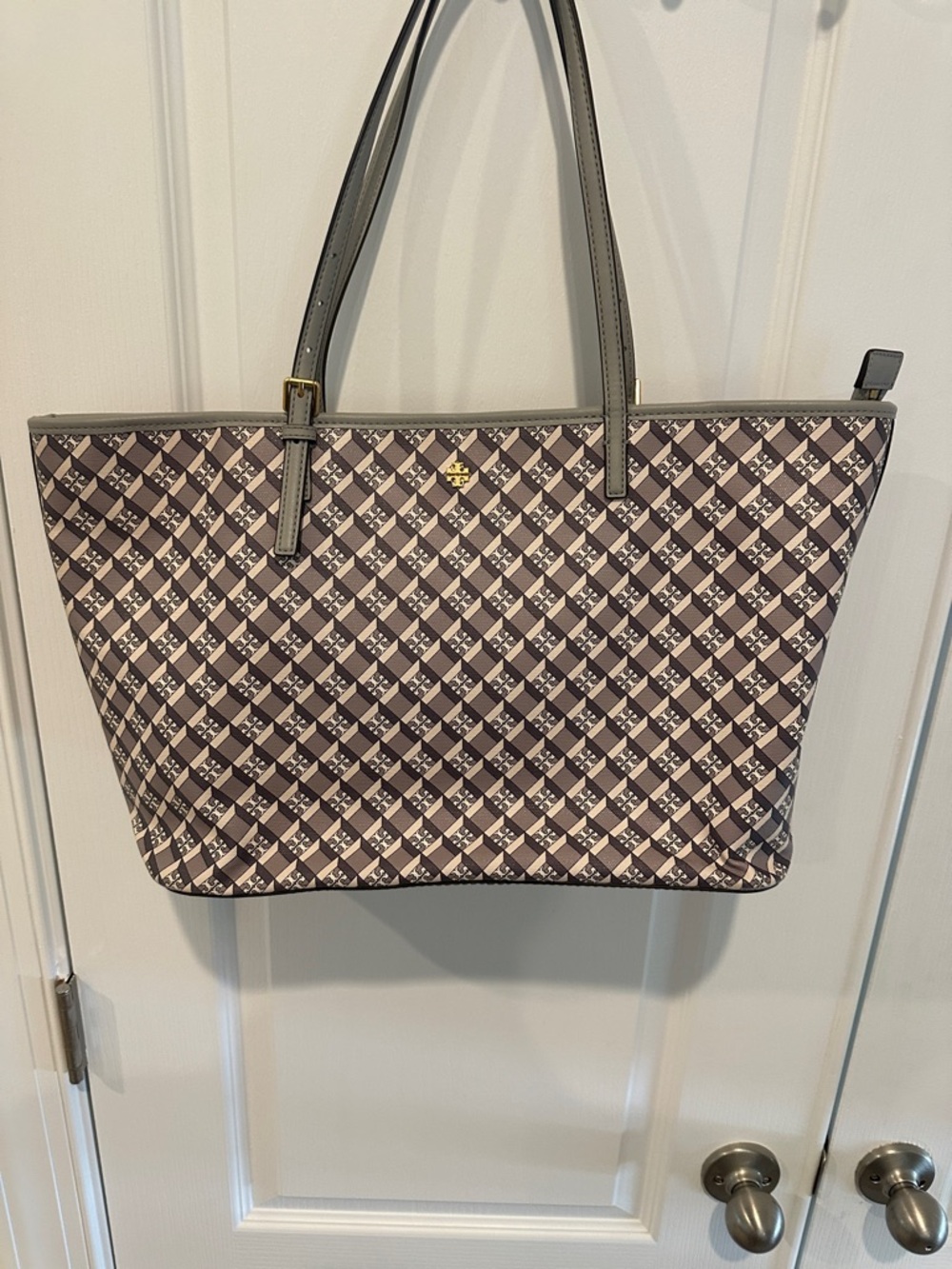 Tory Burch Pink and Gray Geometric Tote
